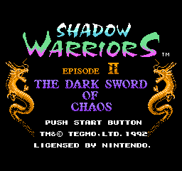 Ninja Gaiden II The Dark Sword of Chaos title screen for NES
